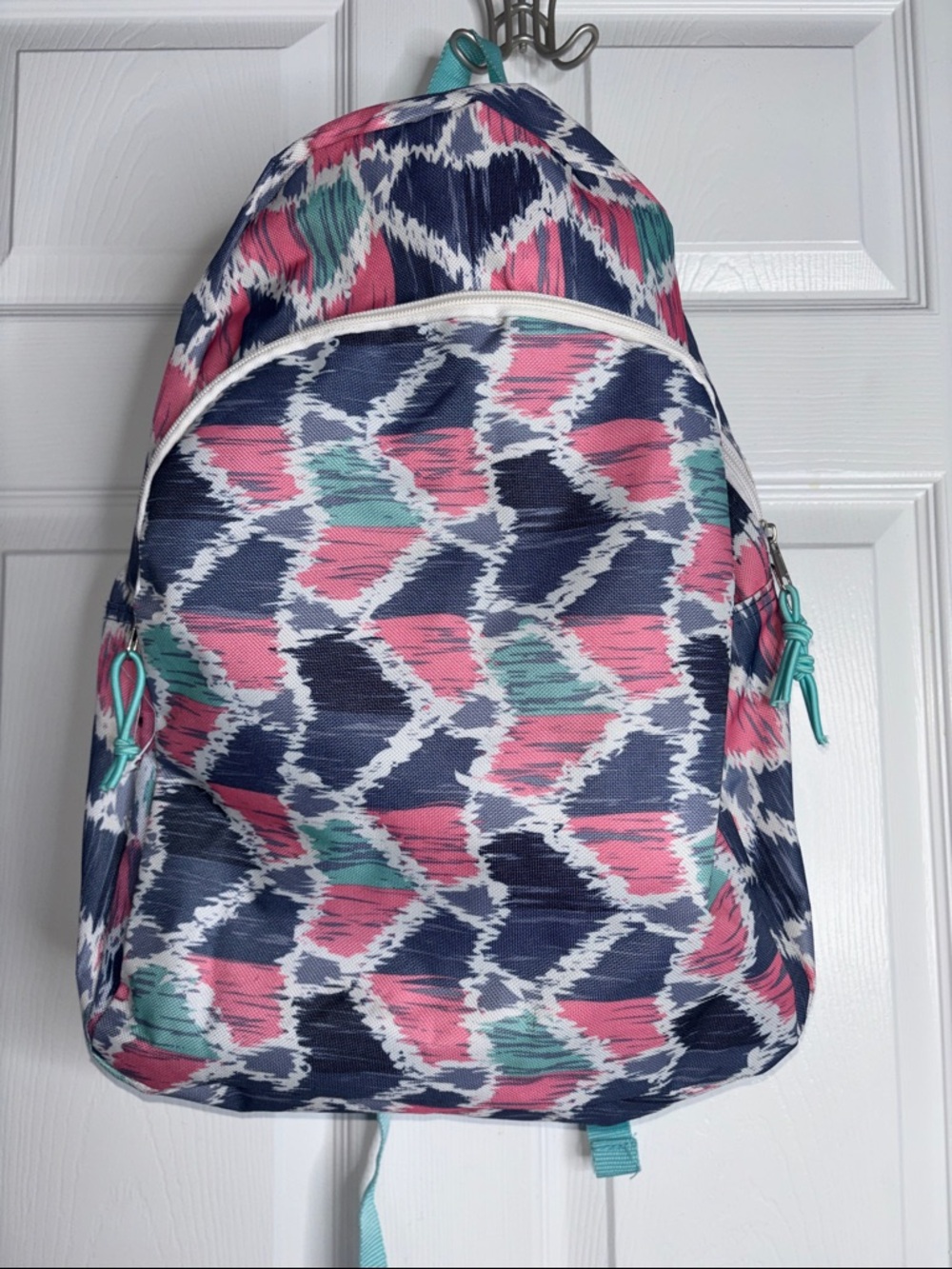 Multicolor Patterned Women's Backpack - Pink, Navy & Teal